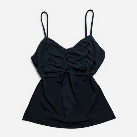 VTG Y2K Hiatus Black Ruched Chiffon Form Fitting Summer Goth Cami Top S/XS - Picture 1 of 7